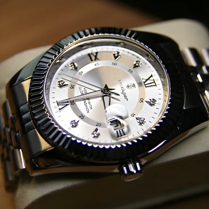 Luxury watch with a skull design on the dial, featuring intricate details.