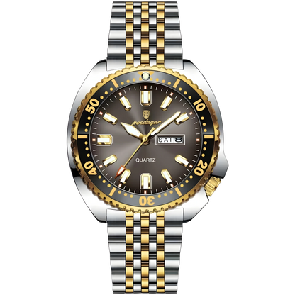 Wristwatch with a two-tone metal strap on a white background